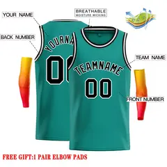 Teal Black-White Classic Casual Basketball Jersey 2