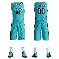 Teal Black White Classic Mesh Basketball Jersey Sets