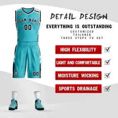 Teal Black White Classic Mesh Basketball Jersey Sets 2