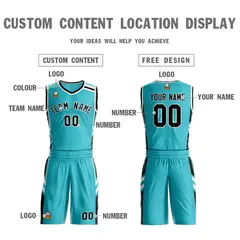 Teal Black White Classic Mesh Basketball Jersey Sets 3