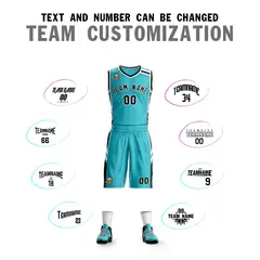 Teal Black White Classic Mesh Basketball Jersey Sets 4