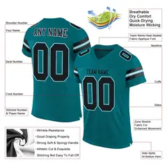 Teal Black-White Classic Style Mesh Football Jersey 2