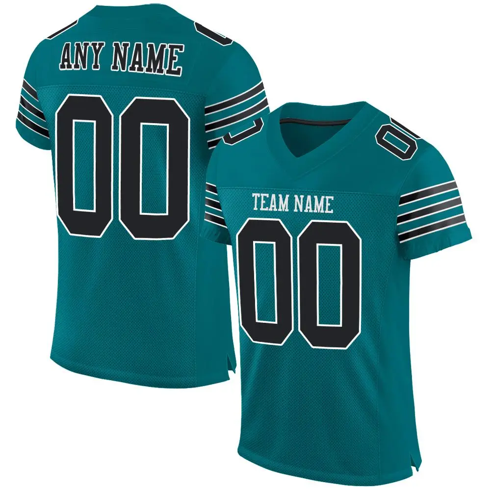 Teal Black-White Classic Style Mesh Football Jersey