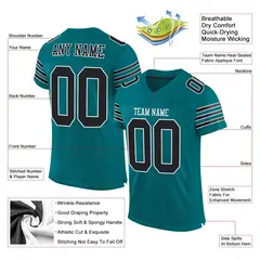 Teal Black-White Classic Style Mesh Football Jersey 2