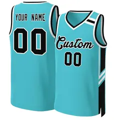 Teal Black White Classic Tops Mesh Basketball Jersey