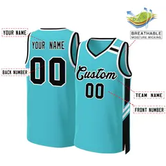 Teal Black White Classic Tops Mesh Basketball Jersey 2