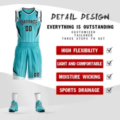 Teal Black-White Graffiti Angular Element Basketball Jersey 2