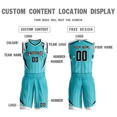 Teal Black-White Graffiti Angular Element Basketball Jersey 3
