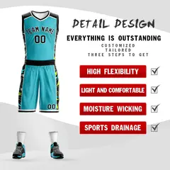 Teal Black-White Graffiti Lightning Basketball Jersey 2
