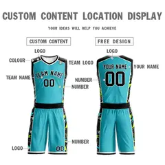 Teal Black-White Graffiti Lightning Basketball Jersey 3