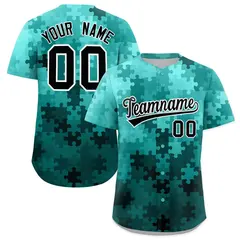 Teal Black White Puzzle Elements Baseball Jersey