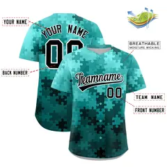 Teal Black White Puzzle Elements Baseball Jersey 2