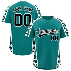 Teal Black White Side Camo Baseball Jersey