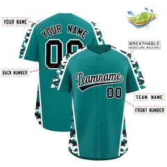 Teal Black White Side Camo Baseball Jersey 2