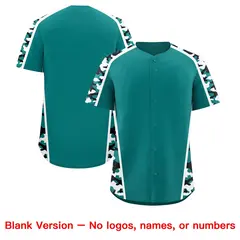Teal Black White Side Camo Baseball Jersey 7