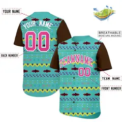 Teal Brown White Mexican Style Baseball Jersey 2