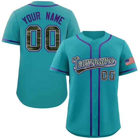 Teal Camo Font Authentic Baseball Jersey