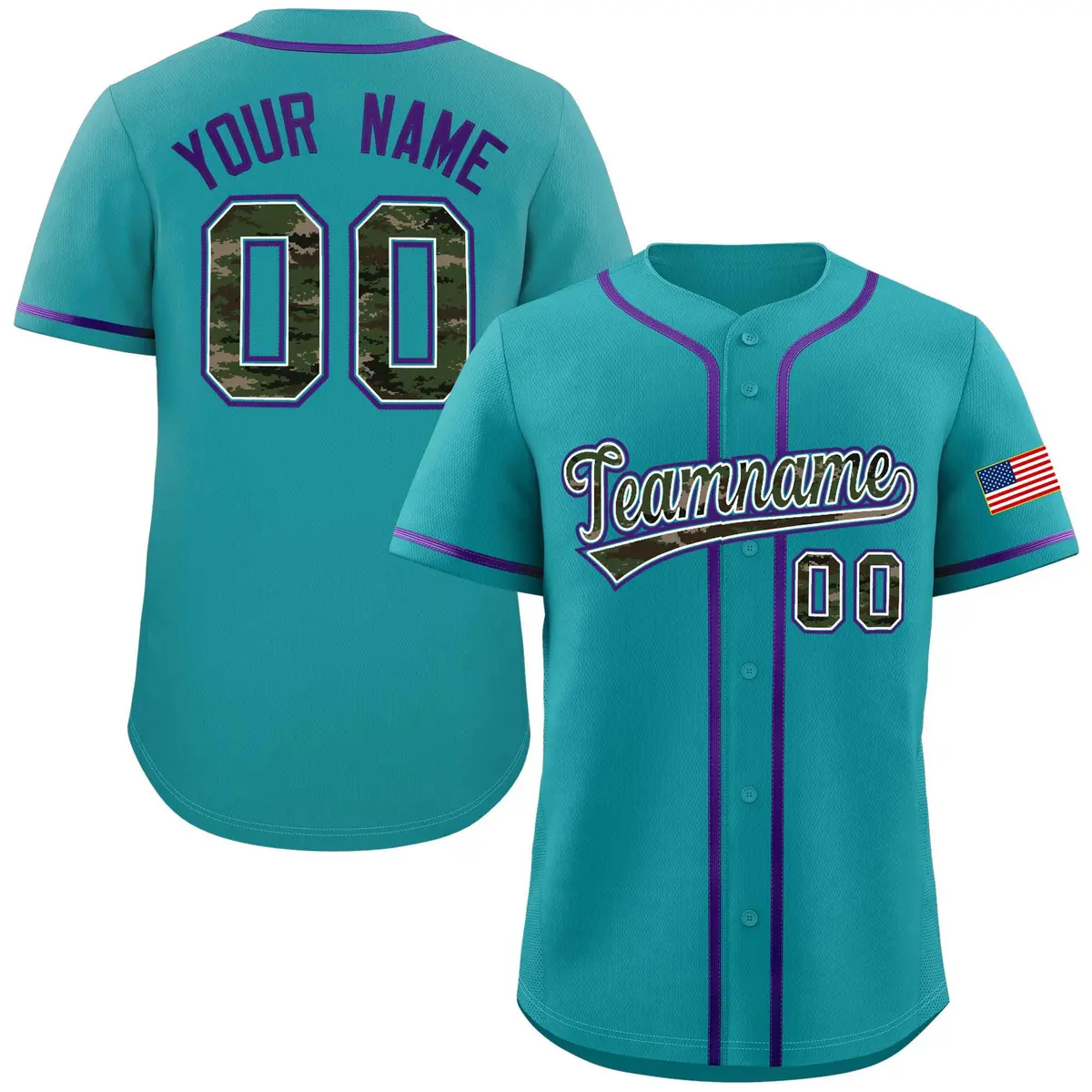 Teal Camo Font Authentic Baseball Jersey
