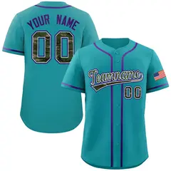 Teal Camo Font Authentic Baseball Jersey 1