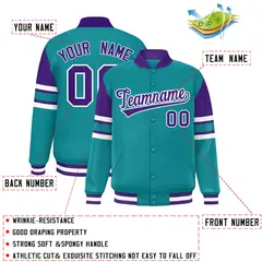 Teal Color Block Varsity Full-Snap Letterman Jacket 2