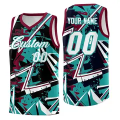 Teal Crimson Abstract Graffiti Sublimation Basketball Jersey 1
