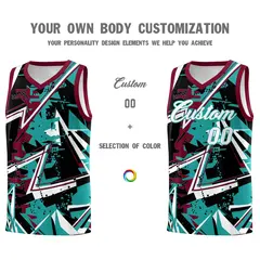 Teal Crimson Abstract Graffiti Sublimation Basketball Jersey 3