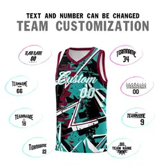 Teal Crimson Abstract Graffiti Sublimation Basketball Jersey 4