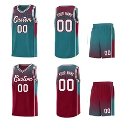 Teal Crimson Dot Pattern Reversible Gradient Basketball Jersey Kits 2