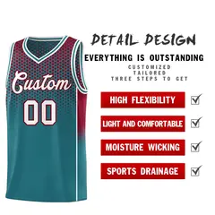 Teal Crimson Dot Pattern Reversible Gradient Basketball Jersey Kits 3