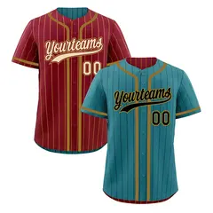 Teal Crimson Striped Reversible Baseball Jersey