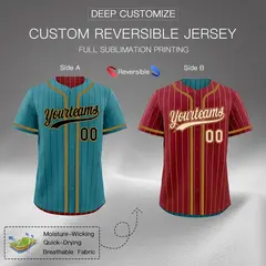 Teal Crimson Striped Reversible Baseball Jersey 2