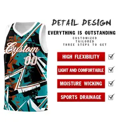 Teal Dark Orange Abstract Graffiti Wrinkle-Resistant Basketball Jersey 2