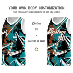 Teal Dark Orange Abstract Graffiti Wrinkle-Resistant Basketball Jersey 3