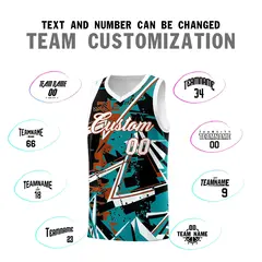 Teal Dark Orange Abstract Graffiti Wrinkle-Resistant Basketball Jersey 4