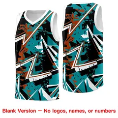 Teal Dark Orange Abstract Graffiti Wrinkle-Resistant Basketball Jersey 6