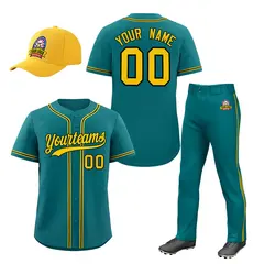 Teal Gold Baseball Jersey Pants Hat Uniform Package 1
