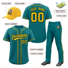 Teal Gold Baseball Jersey Pants Hat Uniform Package 2