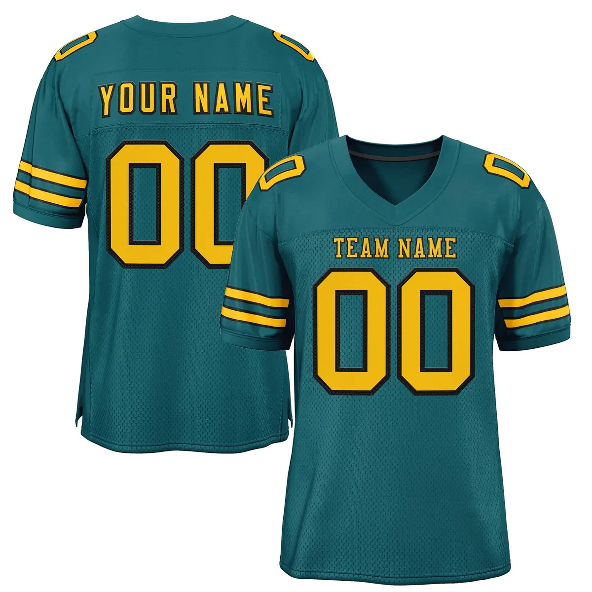 Teal Gold-Black Classic Mesh Authentic Football Jersey