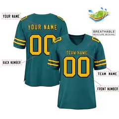 Teal Gold-Black Classic Mesh Authentic Football Jersey 2
