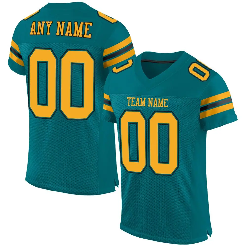 Teal Gold-Black Classic Mesh Authentic Football Jersey