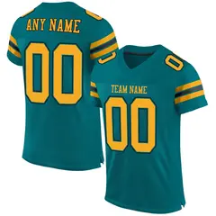 Teal Gold-Black Classic Mesh Authentic Football Jersey 1