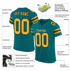 Teal Gold-Black Classic Mesh Authentic Football Jersey 2