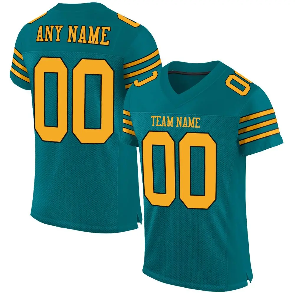 Teal Gold-Black Classic Mesh Authentic Football Jersey