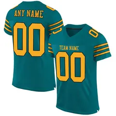 Teal Gold-Black Classic Mesh Authentic Football Jersey 1