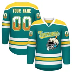 Teal Gold Ice Cream Helmet Pattern Hockey Jersey 1