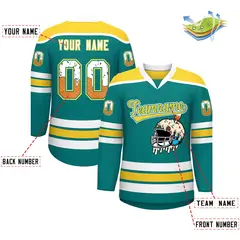 Teal Gold Ice Cream Helmet Pattern Hockey Jersey 2