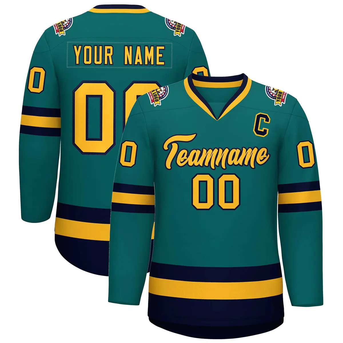 Teal Gold-Navy Classic Hockey Jersey