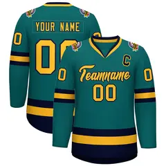 Teal Gold-Navy Classic Hockey Jersey 1