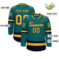 Teal Gold-Navy Classic Hockey Jersey 2