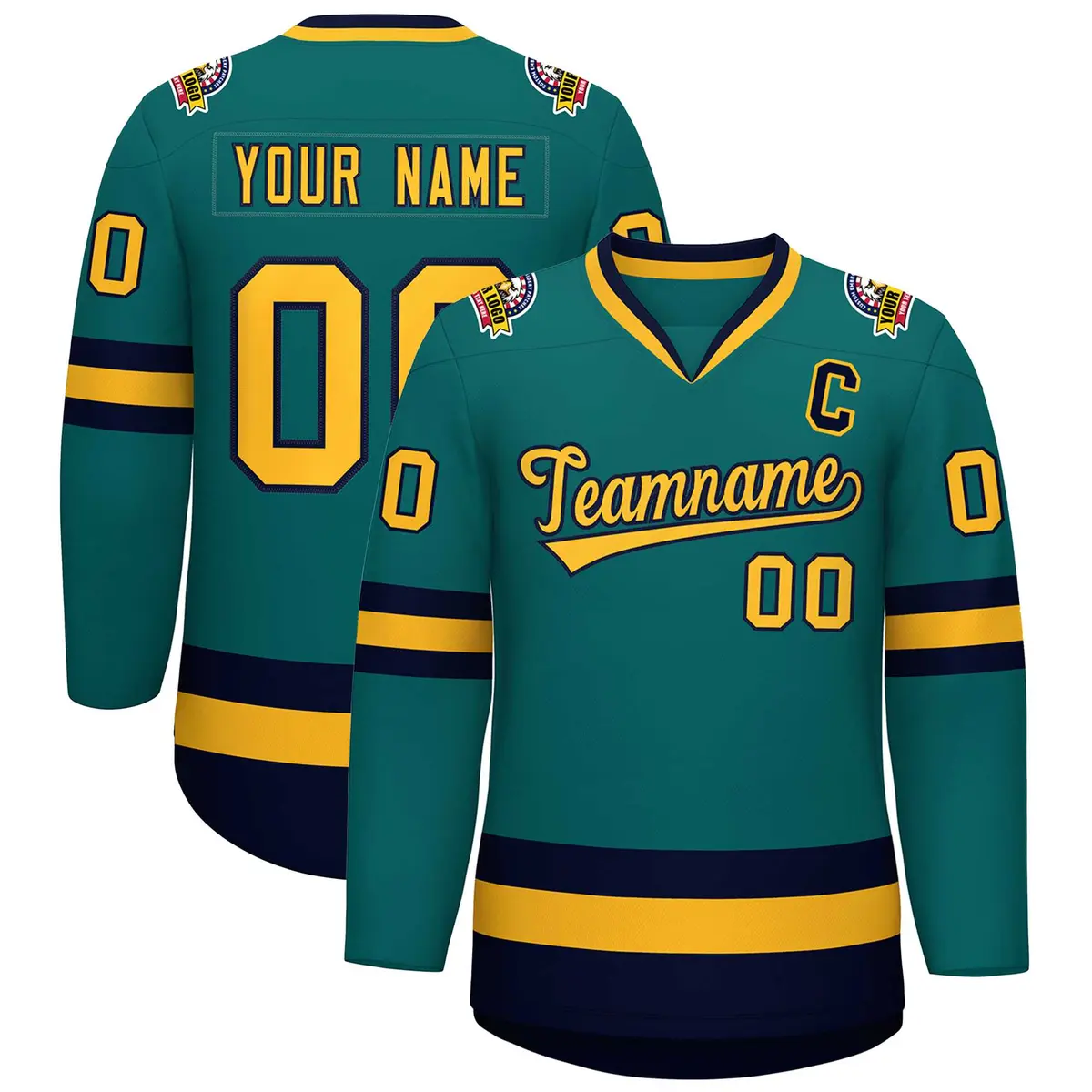 Teal Gold-Navy Classic Hockey Jersey